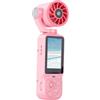 OPPWONG Fotocamera Portatile con Ventola, Videocamera POV 4K 64MP Obiettivo Rotante a 180° con Display Digitale della velocità, per la Registrazione della Quotidiana in Viaggio (PINK)