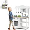 HOMASIS Cucina per Bambini in Legno, Cucina Giocattolo con Accessori, Stoviglie, Lavandino, Fornelli, Forno a Microonde, Set da Cucinetta per Bambini dai 3 Anni in Su, 60x30x83 cm
