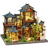Shylamb Kit fai da te per angolo libri - Kit fai da te in miniatura per casa delle bambole con mobili e luce LED, puzzle 3D in legno, fermalibri artistici in legno, kit di modelli per adulti da costruire