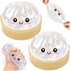 TOGETDREAM 2PCS Glitter Bianco Dumpling Squishy con Cestelli per Vapore ,Mochi Squishy Antistress Con espressioni carine ,Kawaii a Forma di Raviolo Squishys ,Squeeze Toy Sensoriale per Bambini e Adulti