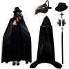 Celebration Directre Costume da medico della peste per adulti e bambini, maschera da medico della peste con mantello con cappuccio, cappello a cilindro, collana con croce, guanto, scettro, retrò