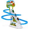 Generico Pista Giocattolo Salita delle Scale Elettrica con Luci Suoni Musica Luminoso Pista Corsa Felice Paperetta Pista Bambini Cani Pinguini Dino Montagne Russe Arrampicata Scalatore Treni Slide (DINOSAURI)