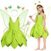 JONRRYIN Trilli Tinkerbell Costume per Bambina,Vestito da Fata con Ali Fata e Accessori Set, Verd Abito delle Ragazze Festa di Carnevale Halloween Compleanno Natale Cerimonie (Taglia 110)