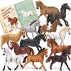 YeoNational&Toys Set di 12 cavalli giocattolo in plastica con opuscolo educativo e scatola regalo, figure di cavalli realistiche per bambini piccoli 1-3 anni, decorazione per feste pony, topper per torta, regalo per c