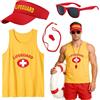 UxClishe Set di 4 costumi da bagnino, costume da guardia di salvataggio Baywatch con gilet, cappello, occhiali da sole, fischietto, per adulti, feste in piscina, spiaggia, kit di accessori per