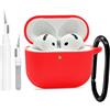 Teyomi Cover Compatibile con AirPods 4 con Set di Pulizia, Custodia in Silicone Compatibile con AirPods 4 Case con Moschettone, Supporta Ricarica Wireless, Antiurto, Morbida (rosso)