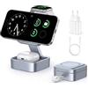 KEEPRO Stazione di ricarica 3 in 1 per Apple, caricatore wireless magnetico pieghevole con Mag-Safe per serie iPhone 17e/17/16/15/14/13/12/Air, Apple Watch e Pods Pro/4/3/2 (Blu argento)