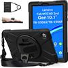 Gerutek Custodia per Lenovo Tab M10 2nd Gen 10.1 Pollici 2020, Custodia Robusta con Supporto Girevole 360, Cinghia a Mano/Tracolla, Portapenne, Nero