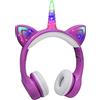 YUSONIC Cuffie Bluetooth con unicorno, per ragazze e ragazzi, per computer portatili, tablet, illuminazione LED, per compleanni, viaggi, scuola, regali (viola)