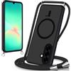 Coiwxmoi Magnetica Cover per Samsung Galaxy A26 con Cordino Laccio, Nero | Compatibile con MagSafe, Traslucida Opaca Hard PC Custodia Sottile Silicone Antiurto Antigraffio Protettiva Case con Corda