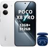 XIAOMI POCO X8 Pro Smartphone 12+512GB,processore Dimensity 8500-Ultra,batteria da 6500 mAh,sensore Sony IMX882 da 50 MP con OIS,fotocamera da 50 MP,Bianco,incluso cuffie smart incluse Blu