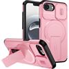 xinyunew custodia per iPhone 16E/iPhone 17E con ring stand magnetico, cover militare antiurto con protezione fotocamera scorrevole compatible with MagSafe ricarica wireless Rose