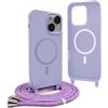YFSYLL Magnetica Cover per iPhone 13 Mini con Cordino,Compatibile con MagSafe,Silicone Case con Regolabile Cordino da Collo Nylon Catena Collana Tracolla - Viola