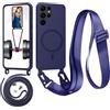 Belzsxy Magnetica Cover con Cordino per Samsung Galaxy S22 Ultra,[Compatibile con MagSafe], Cover in Silicone, Regolabile Cordino Case con Laccio per Il Collo Nylon Catena Collana Tracolla,Blu