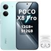XIAOMI POCO X8 Pro Smartphone 12+512GB,processore Dimensity 8500-Ultra,batteria da 6500 mAh,sensore Sony IMX882 da 50 MP con OIS,fotocamera da 50 MP,Verde,incluso cuffie smart incluse Bianco