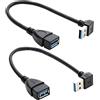 Herfair Cavo di prolunga USB 3.0 ad angolo retto - SuperSpeed 90 gradi, cavo adattatore USB da maschio a femmina (nero, con angolo verso l'alto e verso il basso)
