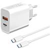 YBPowercable Caricatore USB C da 45 W per Samsung S26 Ultra/S25 Plus/S24 FE/S23/S25+ S22 S21 S20,A57 A37 5G A56 A55 A35 A36 A16 A54 A53 A25 Z Fold 4 5 6 7 Alimentatore di rete per iPhone 15 16 Pro tipo C