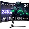 Amzfast Monitor Gaming, Schermo PC Gamer curvo 24 pollici - 240 Hz, FHD 1920 x 1080, sRGB 124% / DCI-P3 93%, 1 ms MPRT, anti-luce blu, adattatore Sync, VESA 75 x 75, AMZG24C1Pro