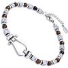 Dada Gioielli - Bracciale Uomo in Acciaio Inossidabile con Pietre Naturali Occhio di Tigre, Elemento a Grillo Nautico, Design Elegante Moderno, Idea Regalo