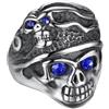 Fachoice Anello Occhi Teschio Blu CZ per Uomini Gotico Punk Doppio Cranio Testa Anello Blu Cristallo Teschio Occhi Gioielli, Acciaio inossidabile, Nessuna pietra preziosa