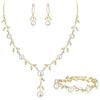EVER FAITH Set di 3 gioielli per sposa, placcato oro bianco, zirconi e perle simulate foglia filigrana collana orecchini bracciale da donna tono chiaro, Perla Zirconia cubica perla