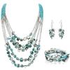 EVER FAITH Set di collana blu turchese a più strati lunga catena Chunky Bib orecchini bracciale set vintage boho gioielli,