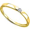 OROVI anello donna Oro 9Kt vero, con un Diamante - Oro Giallo - Gioielli donna - Gioiello Ipoallergenico - anello di fidanzamento fatto a mano con elegante scatola portagioie