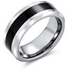 Bling Jewelry Anello nuziale in titanio bicolore per coppie con centro nero e bordo smussato color argento 8MM design semplice per uomo e donna