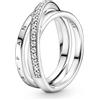 PANDORA Signature Anello con pavé incrociato a tripla fascia in argento Sterling con zirconi cubici trasparenti, 60