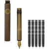 SIPLIV Penna stilografica in bronzo paragrafo corto tasca mini da viaggio con 20 pezzi cartucce di inchiostro nero - Linea verticale, pennino fine in iridio (0,50mm)
