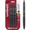 Uni-Ball Uniball™ 207 Plus+, penne gel, inchiostro nero, punta micro da 0,5 mm, 4 pezzi