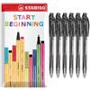 STABILO liner - Penna a sfera retrattile, punta fine da 0,7 mm, confezione da 6 (nero)