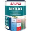 BAUFIX Vernice colorata bianca, satinata, 1 litro, vernice, diluibile in acqua, per interni ed esterni, adatta per legno/zinco/cemento, ferro/muratura
