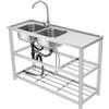 KLOOLIVE Lavabo indipendente in acciaio inox, doppia ciotola, mobile per catering, con ripiano, per uso commerciale, con rubinetto a freddo, per appartamenti, ristoranti, 120 x 45 x 80 cm