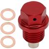 RATCHROLL Tappo Di Scarico Olio Magnetico M14*1.5 1 Pc Rosso In Alluminio | Per Auto, Barche, Moto. Con 3 Rondelle Di Rame. Per Chevy, Per GMC, Per Jeep, Per Buick, Per Cadillac, Per Lincoln E Altri.