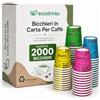 ecodrinks 2000 Bicchieri Caffe Carta Da 75ml - Set Bicchierini Monouso per Bevande Calde/Fredde - Biodegradabili, Eco-friendly e Made in Italy, Arcobaleno