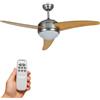 BAKAJI Ventilatore Lampadario da Soffitto 3 Pale in Legno con Lampada in Vetro Satinato 3 Velocità e Telecomando per Comando a Distanza Diametro 130cm Colore Silver e Legno Naturale