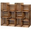 PINEEA Cassette Legno Vintage Fiammato - Cassetta di Legno 50x40x30 - Multifunzionali Decorative - Per Frutta, Verdura, Vino o Libri (12 Pezzi)