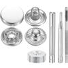 QUARKZMAN 24Set Bottoni Automatici a Pressione in Pelle, 12.5mm Dia 2.72 Lungo in Ottone con 4 Strumenti Installazione Inclusi Metallo da Cucire per Borse Cappotti Barche Tela, Argento