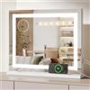 Moziel Specchio da Trucco 58X48CM con Bluetooth Hollywood con Luci, Montato a Parete o sul Tavolo, Tre Colori di Luce e Funzione di Luminosità Regolabile