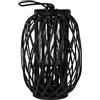 ECD Germany Lanterna Portacandela in Vimini Nero 40 x Ø26 cm con Maniglia Corda da Appendere Pensile con Bicchiere in Vetro Intrecciata a Mano da Giardino Portico Casa Decorazione per Interno/Esterno