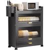 MTSYXYM Scolapiatti da Appoggio - Mobiletto Cucina 2 Livelli con Coperchio Antipolvere e Vassoio - Scola Piatti Acciaio al Carbonio - 45/57cm(Black,57 * 29 * 71cm)