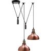 LEDSone Lampada a sospensione a forma di ragno a 2 teste, paralume in metallo da 29 cm, cavo regolabile da 195 cm, lampadina Edison vintage da 60 W E27 (Rame)