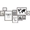 PHOTOLINI Set di 9 cornici per poster legno MDF rovere scuro, plexiglass infrangibile, da parete, accessori inclusi - per foto, immagini e poster