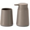 Inbagno Set Accessori Bagno Da Appoggio 2 Pezzi Tortora Opaco - Dispenser Sapone 280 ml E Portaspazzolini In Plastica - Linea Pop
