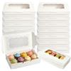 DELAESI 30 Pezzi Scatole per Dolci Kraft Marrone con Finestra 18×11×4 cm Scatola di Cartone per Biscotti Scatole per Biscotti Autopopu Scatola per Biscotti Cupcakes Muffin Ciambelle Cioccolato Macarons