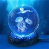 YIFMOO Sfera di cristallo 3D, luce notturna, 80 mm, con base in resina, lampada a LED con cavo USB, lampada da comodino per bambini, donne, amici, famiglia (lampada da medusa)