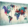 Runa Art Mappa Del Mondo Quadri Soggiorno Grande Colorato Verde Continenti 120 x 80 cm 3 Pezzi Decorazione Murale 105131b
