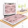 Masters House Biancheria per la Casa Set Cucina Copriforno 40x50 cm + Coprifornelli 46x70 100% microfibra anallergica Design Fiori Effetto Metallo e Balze - Protezione Completa 4 Colori stampa digitale 4K Made in Italy (Rosa)