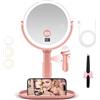 B Beauty Planet Specchio Trucco con Luci, 20X/1X Specchio Ingranditore con Luce, Doppio Lato, specchio per il trucco illuminato Pinzetta, 3 Modalità di Colore con Luminosità e Altezza Regolabili (Oro Rosa)